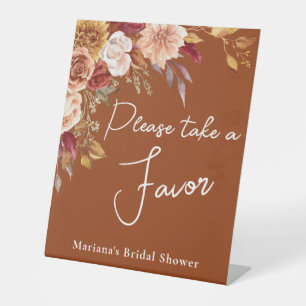 Terracotta Fall Floral Bridal Shower Favour Pedestal Sign