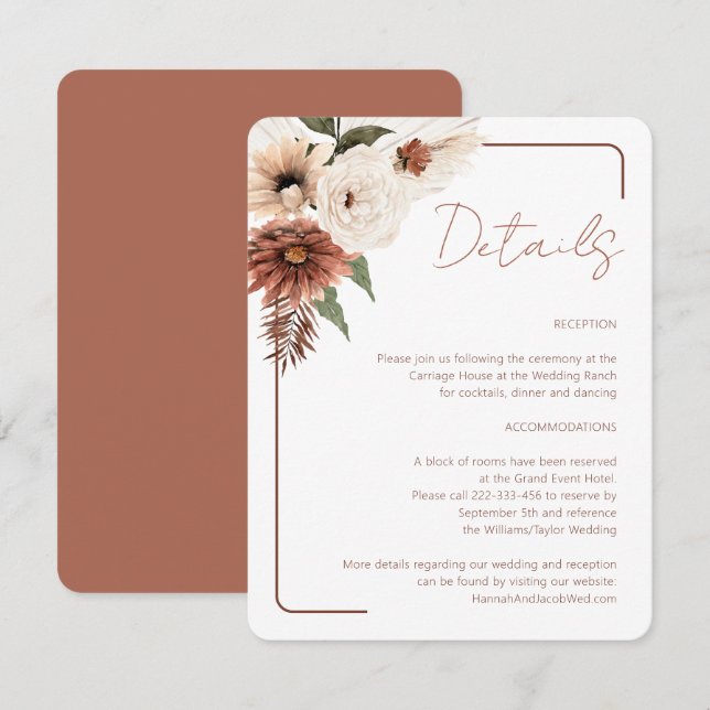 Terracotta Fall Floral Modern Wedding Enclosure Card (Front/Back)