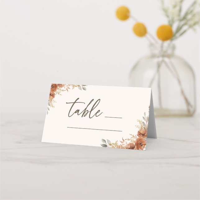 Terracotta Fall Floral Table Number Wedding  Place Card (Front)