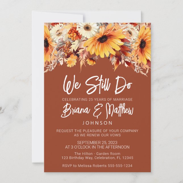 Terracotta Fall Floral Wedding Vow Renewal Invitation (Front)