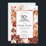 Terracotta Fall Flowers 90th Surprise Birthday Invitation<br><div class="desc">Elegant terracotta orange watercolor flowers create a bold floral frame on this fall floral birthday invitation. A simple script gives it a modern vibe.</div>
