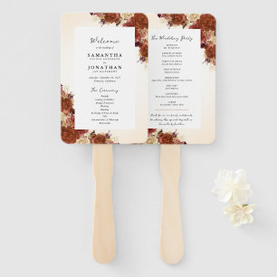 Terracotta Fall Flowers Handwriting Script Wedding Hand Fan
