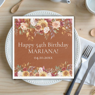 Terracotta Fall Foliage Flowers Birthday Party Napkin