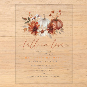 Terracotta Fall in Love Floral Pumpkin Wedding Acrylic Invitations