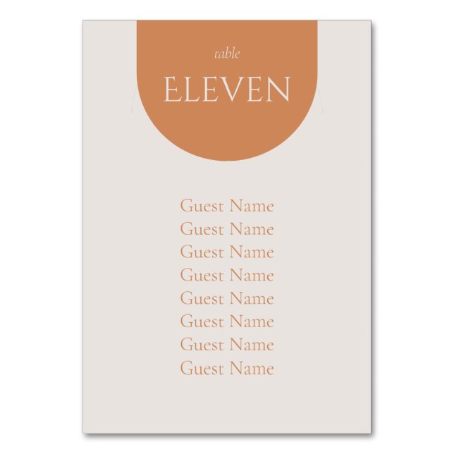 Terracotta Fall Modern Wedding Table Seating Chart Number (Front)