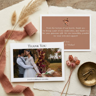 Terracotta Fall Photo Wedding Thank You Modern Card
