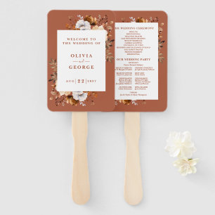 Terracotta Fall Rustic Floral Wedding Program Hand Fan
