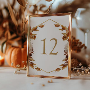 Terracotta Fall Watercolor Leaves Wedding Table Number