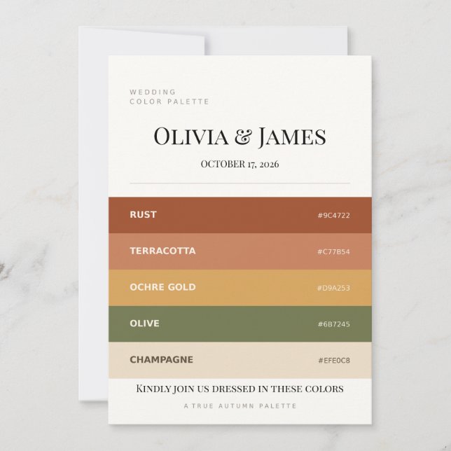 Terracotta Fall Wedding Colour Palette Dress Code  Invitation (Front)