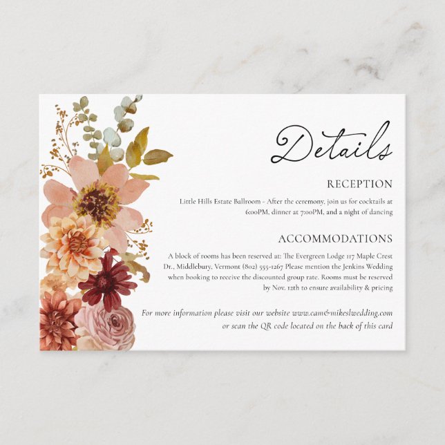 Terracotta Fall Wedding Details Card (Front)
