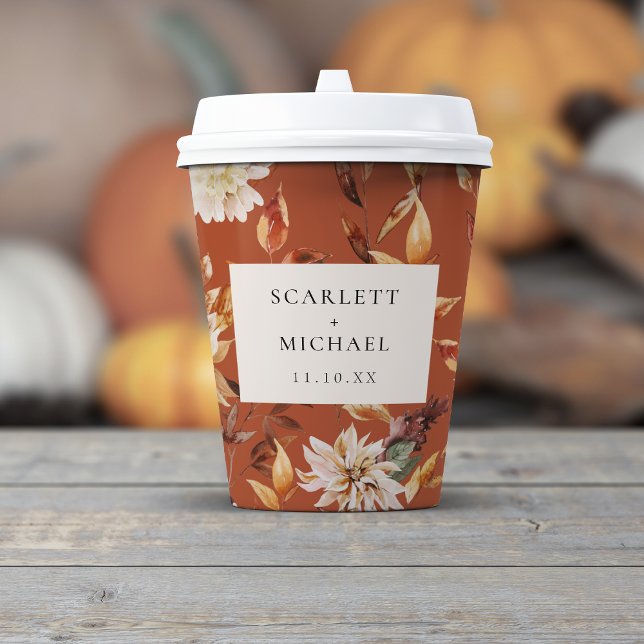 Terracotta Fall Wedding Paper Cups (Terracotta Fall Floral Wedding Table Decor Paper Cups by Painted Paperie
)