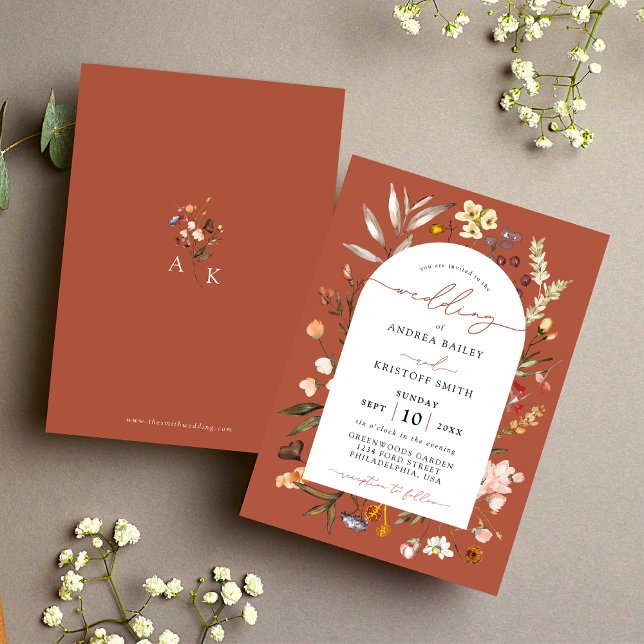Terracotta Fall Wildflower Boho Garden Wedding Invitation (Creator Uploaded)