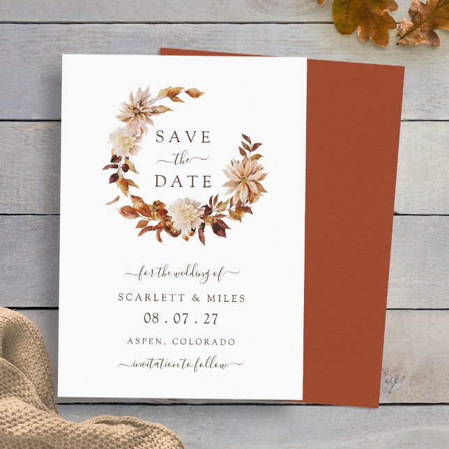 Terracotta Fall Wreath Wedding Save The Date (Terracotta Fall Wreath Wedding Save The Date Invitation by Painted Paperie
)