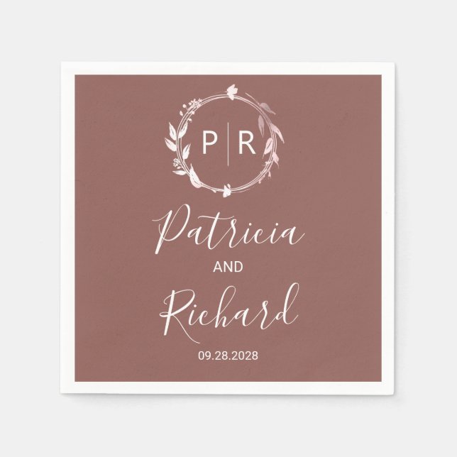 Terracotta faux foil Monogram Wedding Napkins (Front)