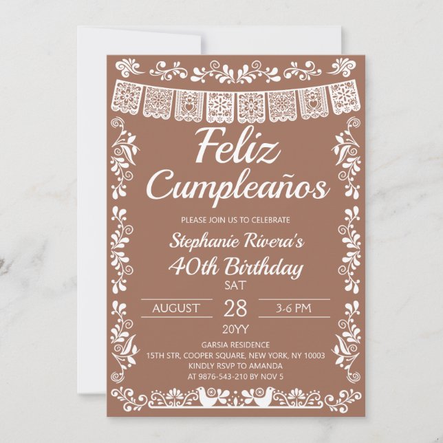 Terracotta Feliz Cumpleaños 40th Birthday  Invitation (Front)