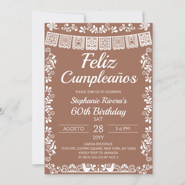 Terracotta Feliz Cumpleaños 60th Birthday Invitation (Front)