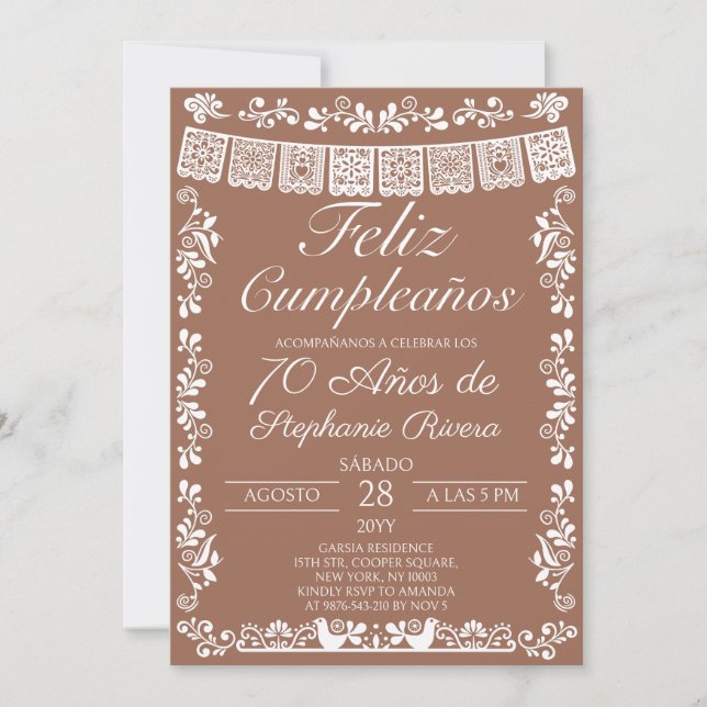 Terracotta Feliz Cumpleaños 70th Birthday Invitation (Front)