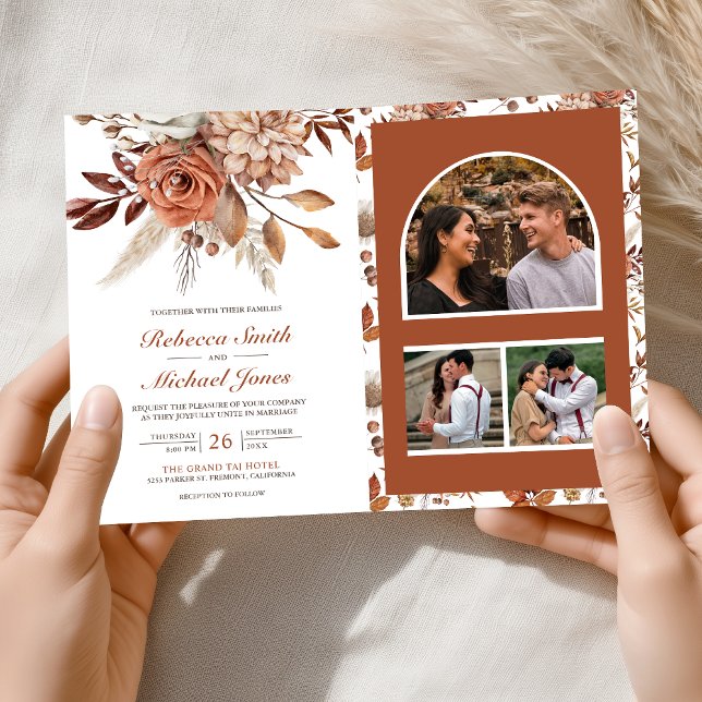 Terracotta Floral All in One QR Code Wedding Invitation (Creator Uploaded)