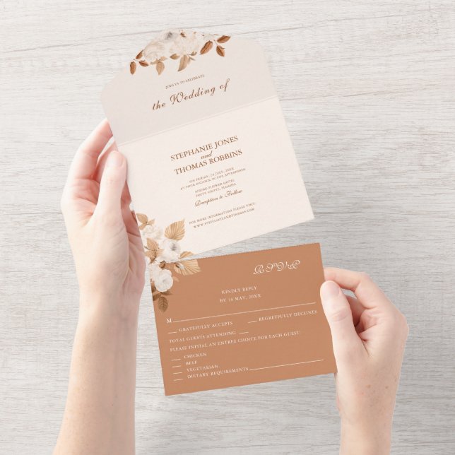 Terracotta Floral All in One Wedding Invite (Tearaway)
