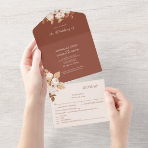 Terracotta Floral All in One Wedding Invite RSVP