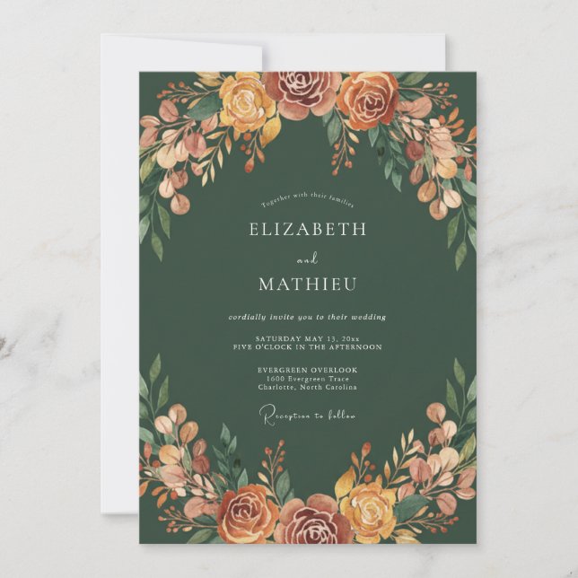 Terracotta Floral Arch Romance Wedding Invitation (Front)