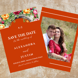 Terracotta Floral Arch Save the Date Photo Invitation