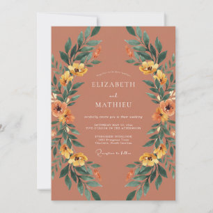Terracotta Floral Arch Wedding Invitation