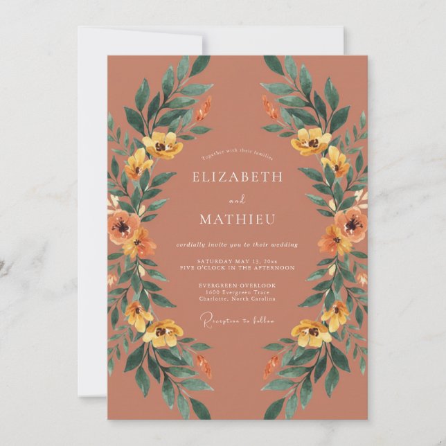 Terracotta Floral Arch Wedding Invitation (Front)