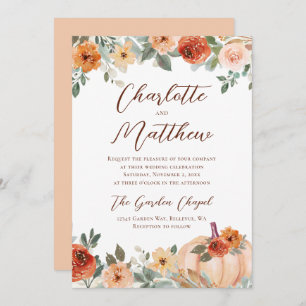 Terracotta Floral Autumn Pumpkin Wedding Invitation