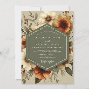 Terracotta Floral Autumn Romance Wedding Invitation