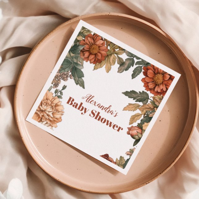 Terracotta Floral Baby in Bloom Baby Shower Napkin (Creator Uploaded)