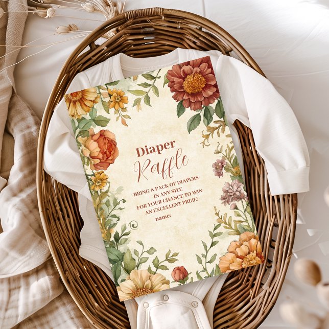 Terracotta Floral Baby in Bloom Diapper Raffle Enclosure Card (Creator Uploaded)