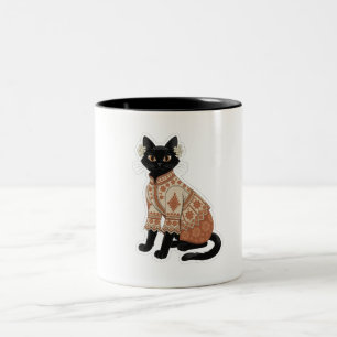 Terracotta Floral Black Cat Coffee Mug