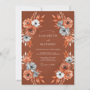 Terracotta Floral Bloom Arrangement Wedding Invitation