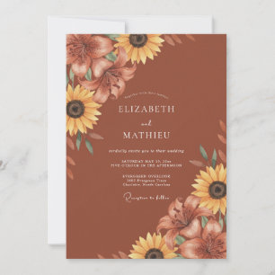 Terracotta Floral Bloom Romance Wedding Invitation