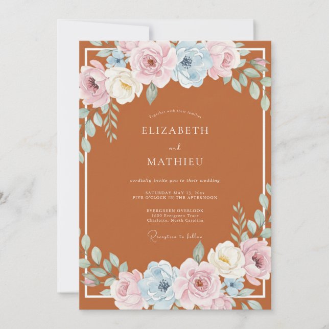 Terracotta Floral Blossom Wedding Invitation (Front)
