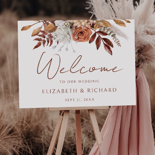 Terracotta Floral Boho Autumn Wedding Welcome Poster