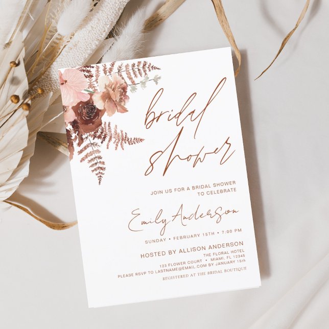 Terracotta Floral Boho Bridal Shower Elegant Invitation (Creator Uploaded)