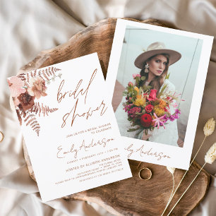Terracotta Floral Boho Bridal Shower Elegant Invitation