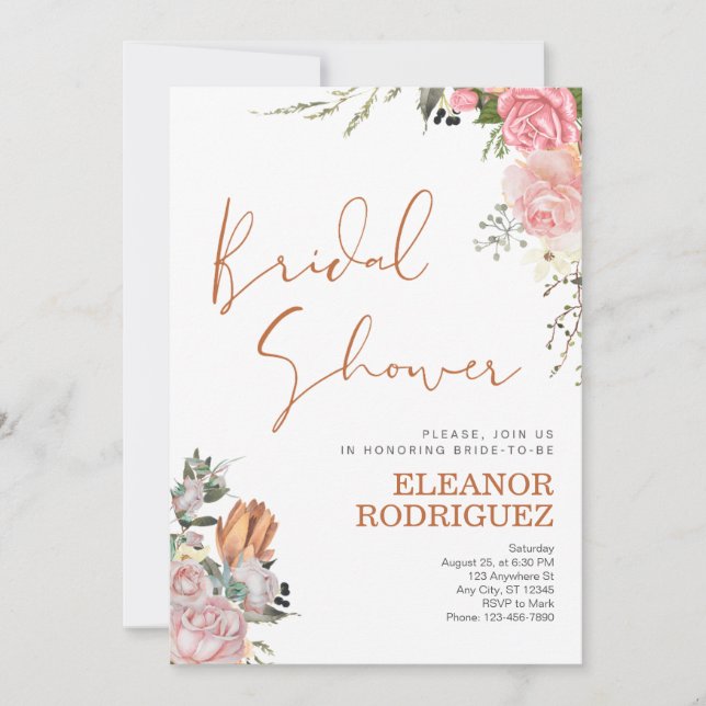 Terracotta Floral Boho Bridal Shower Invitation (Front)