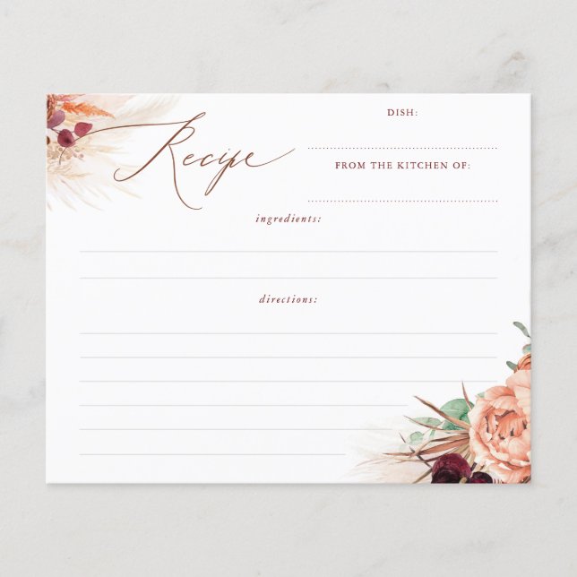 Terracotta Floral Boho Bridal Shower Recipe (Front)