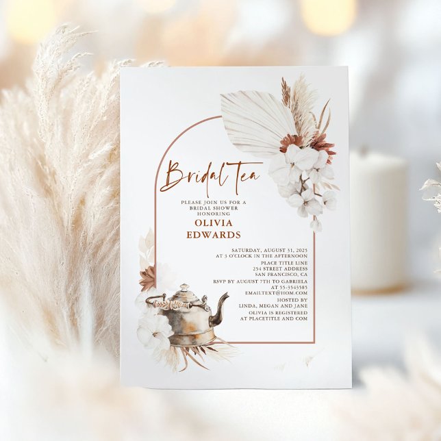 Terracotta Floral Boho Bridal Shower Tea Party Invitation (Bridal Tea Party Bridal Shower Invitation)