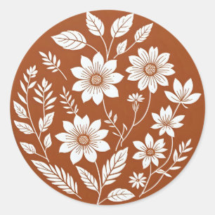 Terracotta Floral Boho Circle Sticker