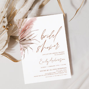 Terracotta Floral Boho Pampas Grass Bridal Shower Invitation