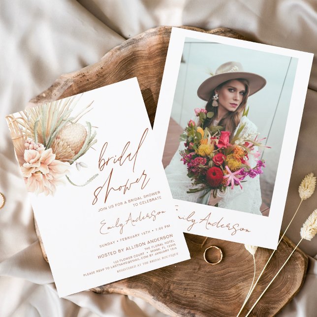 Terracotta Floral Boho Pampas Grass Bridal Shower Invitation (Creator Uploaded)