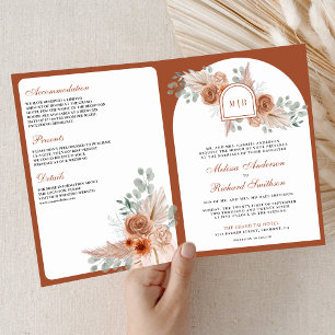 Terracotta Floral Boho Pampas QR Code Wedding Invitation