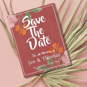 Terracotta Floral Boho Watercolor Save the Date Postcard