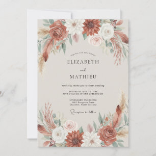 Terracotta Floral Boho Wedding Invitation