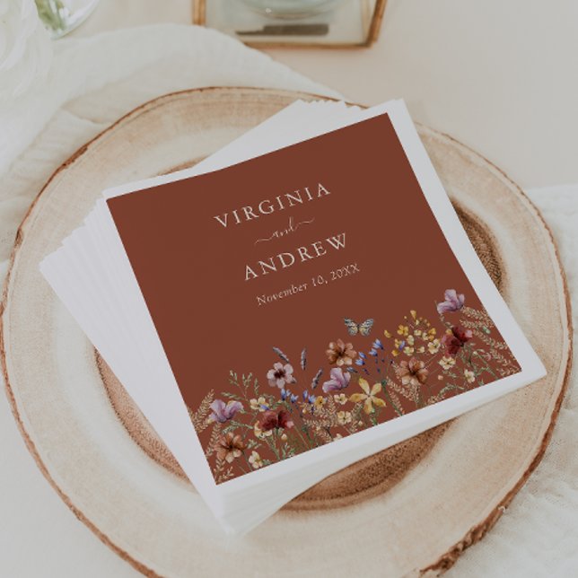 Terracotta Floral Boho Wedding Napkin (Terracotta Floral Boho Wedding Napkins by Painted Paperie
)