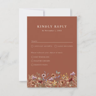 Terracotta Floral Boho With Meals RSVP Card